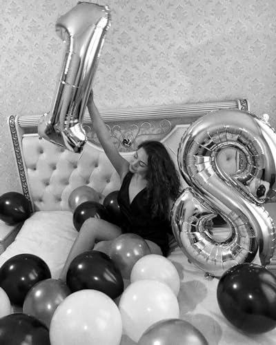 Image of Silver 8 Balloon, Number Balloons 40 Inch, 8th Birthday Decorations, Silver Birthday Balloons, Silver Party Supplies, Number 8 Balloon
