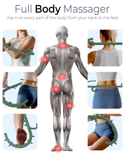 Image of Back and Neck Massager for Pain Relief Deep Tissue, Upgraded Full Body Trigger Point Cane Massage Tools, Therapy Massage Stick Pressure Point Hook, Muscle Knot Remover Tool (Green)