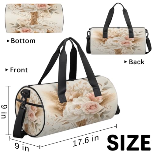 Flower Retro Travel Gym Bag Waterproof Sport Dance Bag for Women Men Portable Gymnastics Duffel Bags Canvas Tote Carry on Handbag for Workout Overnight Weekender3