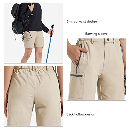 GOTOTOP Bermuda cargo feminina de verão, secagem rápida, impermeável, Caqui, M