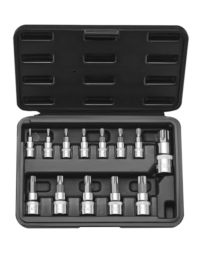 Image of VEVOR Torx Bit Socket Set, 13-Piece Star T8 - T60 Set, S2 Alloy Steel and Cr-V Steel, 1 /4 in, 3 /8 in, and 1 /2 in Drives, with Enhanced Storage Case, Torx Sockets for Hand Use, Mechanics, Auto Repair