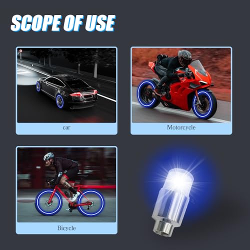 QZTYTY 6PCS Car Tire Valve Light, LED Wheel Lights, Waterproof LED Flashing Light, Universal Car Exterior Accessories Neon Flash Light Tire Valve Lights Compatible with Car Motorcycle (Blue)