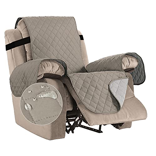 Bestenrose Waterproof Recliner Chair Covers for Armchairs Recliner Covers with Adjustable Elastic Straps Washable Quilted Sofa Slipcovers Sofa Protectors for Kids and Pets (Recliner, Khaki)