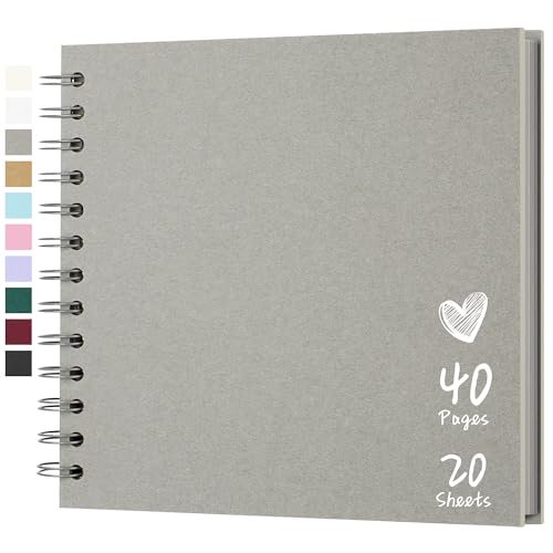 Hiwhy Fotoalbum Scrapbook 18x18 cm 40 Seiten DIY Scrapbook Hartes Kraftpapier Baby Erinnerungsbuch Familie Geburtstag Hochzeit Jahrestag Scrapbook, Grau