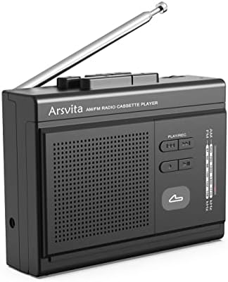 Arsvita Portable Cassette Player and Recorder, Cassette to MP3 Digital Converter, AM/FM Radio Tape Walkman, Support 4-32G Micro SD Card, Build-in Speaker and Microphone, Black