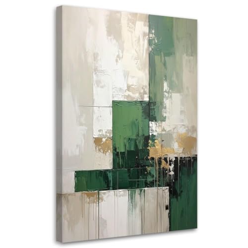 Peinture abstraite salon moderne tableau toile vert beige 40x60