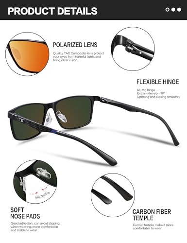 Image of Bircen Mens Sunglasses Polarized UV Protection: Classic Shades for Men Driving Fishing with Al-Mg Metal Frame