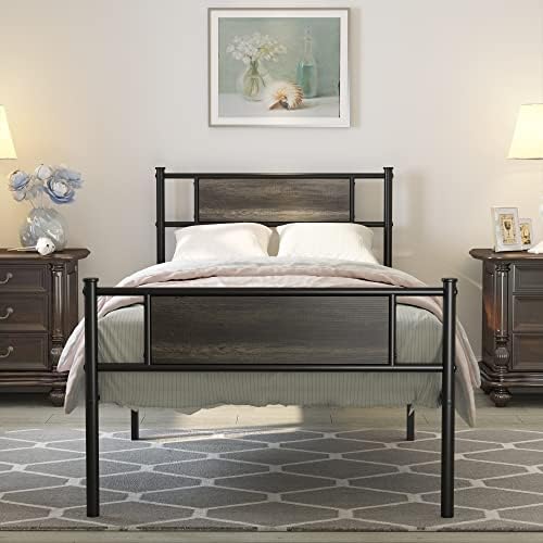 Weehom Twin Bed Frame with Headboard, 12.7 Inch Metal Platform Bed Frames No Box Spring Needed, Black Single Bed Heavy Duty Steel Slat Support, Easy Assembly