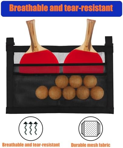 Ping Pong Paddle Holder with Straps, Mesh Under Table Ping Pong Organizer Hanging Pickleball Holder Table Tennis Accessories for Racket Ball Storage Organization - 3