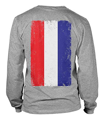 Tcombo Distressed Netherlands Flag - Dutch Heritage Unisex Long Sleeve Shirt (Light Gray - Back Print, Medium)