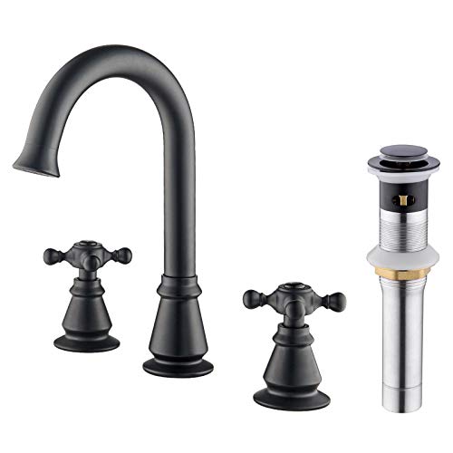 Anpean Two Handle 8 Inch Widespread Bathroom Faucet 3 Holes with Pop-Up Drain and Water Supply Lines, Matte Black Anpean Two Handle 8 Inch Widespread Bathroom Faucet 3 Holes with Pop-Up Drain and Water Supply Lines, Matte Black