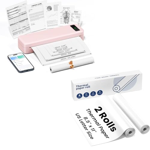 Image of TATTMUSE A285M Wireless Portable Thermal Printer Pink & 3 Rolls 8.5 inch x 11 inch US Letter Thermal Paper