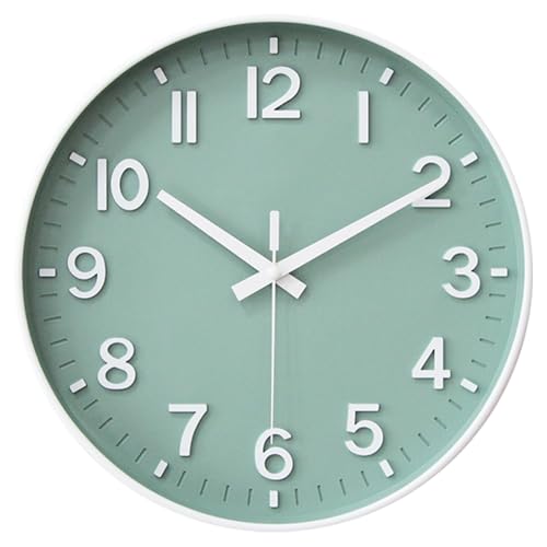 Image of HZDHCLH Wall Clocks Battery Operated,Wall Clock Green,12 inch Wall Clock Silent Non Ticking Modern 3D Numbers for Kitchen Bedroom Living Room Office Classroom Decor
