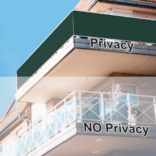 Image of Sunnylaxx Balcony Privacy Screen for Protection 80 x 800 cm, Privacy Screen, Fence for Balcony Balcony PES for Balcony Garden Terrace, with Eyelets and Strap, Dark Green
