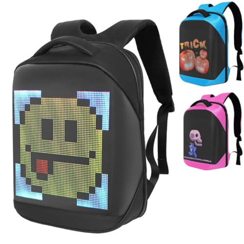 Mochila LED Personalizável Bluetooth Mochila Inteligente Display Digital para Imagens e Textos Presente Criativo para Filhos, Namorados e Amantes de Tecnologia. Ideal p Motociclistas (Preto)