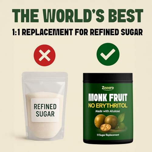 Image of Zeeero Monk Fruit Sweetener without erythritol | Monkfruit Sweetener with Allulose | 1:1 Sugar Replacer | Monk sugar /monk fruit powder | No Preservatives