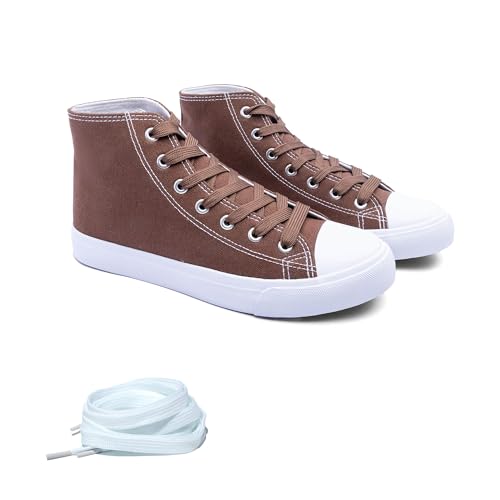 Image of Women's High-Top Canvas Sneakers - Classic Lace-Up Casual Shoes with Extra Shoelaces - Comfortable, Stylish, and Durable