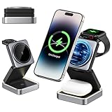 JESWO 3 en 1 Cargador Inalámbrico Magnético, 15W Estacion de Carga con Luz LED, Compatible con MagSafe para iPhone...