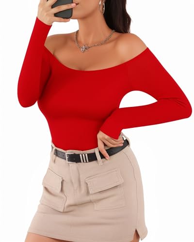 Image of Mangopop Women' Long Sleeve Ribbed Bodysuit Jumpsuits
