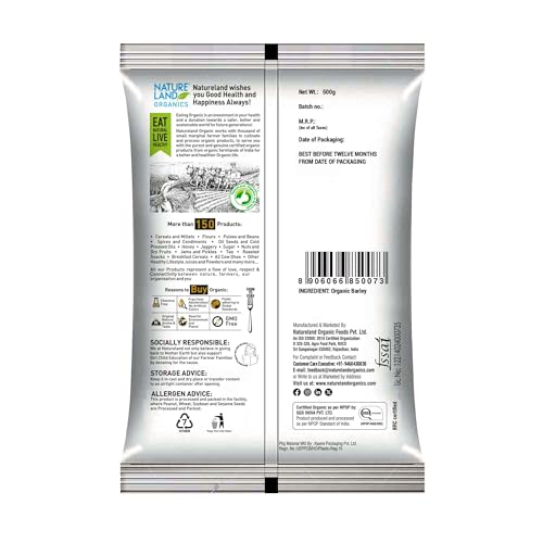 Image of Natureland Organics Pearl Barley 500 Gm - Organic Barley (Pack of 3)