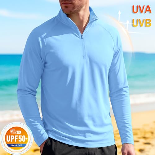 Image of MAGCOMSEN Men's Long Sleeve Sun Shirts UPF 50+ Tees 1 /4 Zip Up Fishing Running Rash Guard T-Shirts Outdoor Shirt