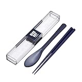 岩崎工業 ラストロウェア とっても強い ケース入り スプーン 箸 セット 18㎝ 弁当 箸箱 大人 ケース付き 食洗機 ネイビー 抗菌 六角 音防止 丈夫 H-600 NV