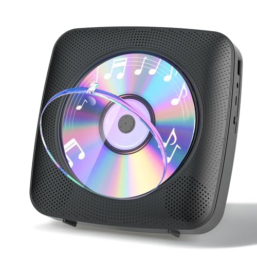 Gueray Reproductor de CD Portátil Bluetooth 1800mah Reproductor de CD Adecuado para Reproductores de CD Domésticos con Altavoces Dobles, Radio FM, Remoto, Puerto de Auriculares USB AUX-Negro