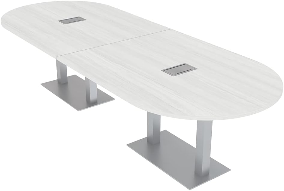 SKUTCHI DESIGNS INC. 10' Racetrack Modular Conference Table with Electric and Data | Square Metal Bases | Harmony Series | 10 Person Meeting Room Table | White Cypress : Office Products
