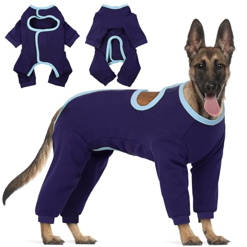 Image of IECOii Dog Recovery Suit,Long Sleeve Dog Onesie for Surgery,Large Coverage Pet Body Suits After Surgery Pants to Prevent Licking,Doggy Surgical Recovery Shirt for Large Sized Breeds,Blue,XXXL