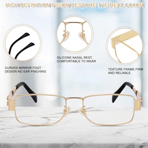 Image of PROBEROS Retro Eyeglasses for Women & Men - Fashion Stylish Small Square Lens Eyeglasses, Luxury Metal Frame Glasses Decorative Eyewear, with Storage Case, Lens Cleaning Cloth, Screwdriver