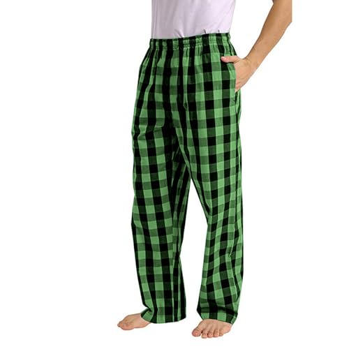 Men Plaid Pajama Pants Trousers Elastic Waist Straight Full Length Pjs Pants Loose Fit Breathable Comfy Sleepwear4