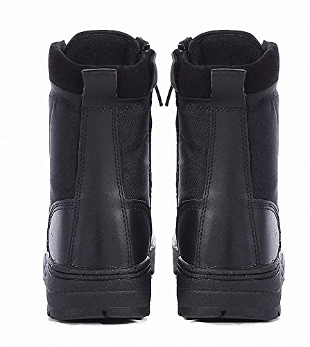 Mens Military Combat Tactical Army Infantry Boots Breathable Round Toe Side Zipper Waterproof Leather Lace-Up Shoes For Backpacking Outdoor Hiking Camping Climbing Trekking Hunting Walking Footwear Black 9 #TOP3