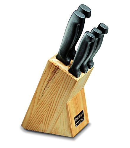 Prestige Tru-Edge Kitchen Knife Set with Wooden Block and Free Peeler, 5-Pieces, Black
