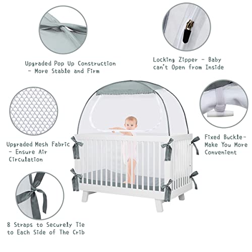 Image of L RUNNZER Baby Crib Tent, Pop Up Crib Canopy to Keep Baby from Climbing Out, Safety Crib Net Mosquitoes Net with See-Through Mesh, Fits Most Standard Cribs