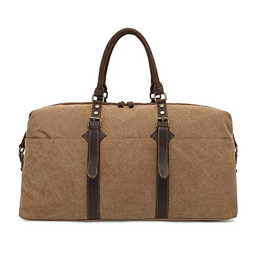 Duffle Bag Canvas Weekend Bag Waterproof Tote Bag Gym Sports for Travel, Workout(Khaki)