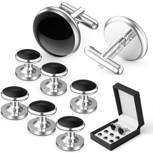 Lictin Cufflinks for Men Mens Tuxedo Studs and Cufflinks Set with Gift Box Classic Black Jewelry or Accessories for Business Wedding Anniversary and Birthday Gift