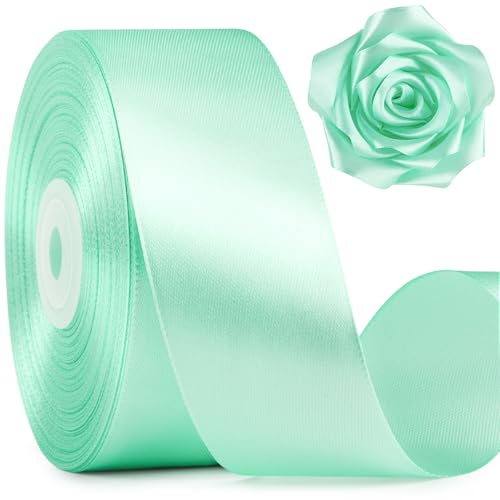 Image of Mauproy 1-1 /2 Inch Wide Mint Green Satin Ribbon, 50 Yards Solid Polyester Fabric Ribbon for Roses Making, Gift Wrapping, Flower Bouquets, Wedding Decorations, Handmade Crafts