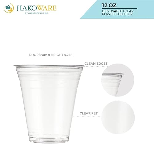 Harvest Pack Gourmet Showcase [200 Count] Hakoware 12 Oz Ultra Clear Disposable Plastic Cold Cups - 98Mm #TOP2