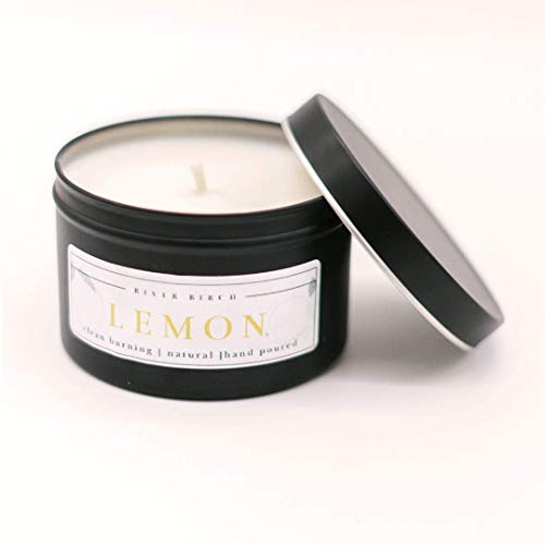 River Birch Candles Lemon Scented Candle | Premium, All-Natural, Non-Toxic, Soy Candles | 8 oz. Black Matte Tin Travel Candle | Cozy Relaxing Gifts for Home