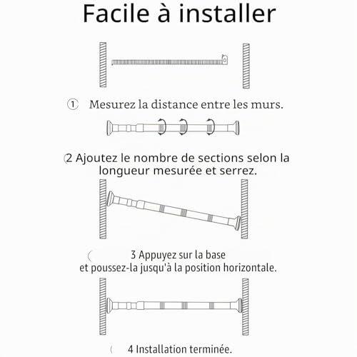 Tringle douche extensible 48-200 cm inox 304 Kongming