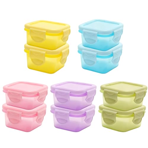 Food Containers with Lids, 10Pcs Airtight Food Storage Container Set, Reusable Snack Pots Leakproof Small Box with Lids and Sealing Ring Stackable Snack Boxes for Kids Travel