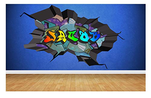 Autocollant mural personnalisable en 3D avec nom de graffiti, 95 cm x 58 cm