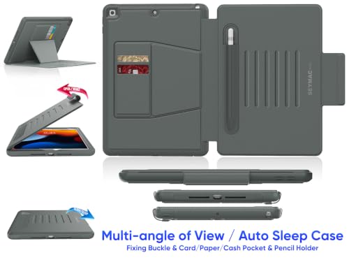 Image of SEYMAC stock Case for iPad 9th /8th /7th Generation 10.2'', Full-Body Drop Protection,[Stitched Slim Pencil Sleeve],Strong Magnetic Auto Sleep Case, Absorbing Multi-Angles Stand, Card Slot- Gray
