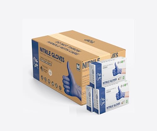 Image of AM Safe X Powder Free Blue Nitrile Gloves for Hands 2000pcs | Pack of 20 | Food Grade Heavy Duty Disposable Multipurpose Gloves|Cleaning, Kitchen, Tattoo, Salon, Automotive & Examination Gloves Medium