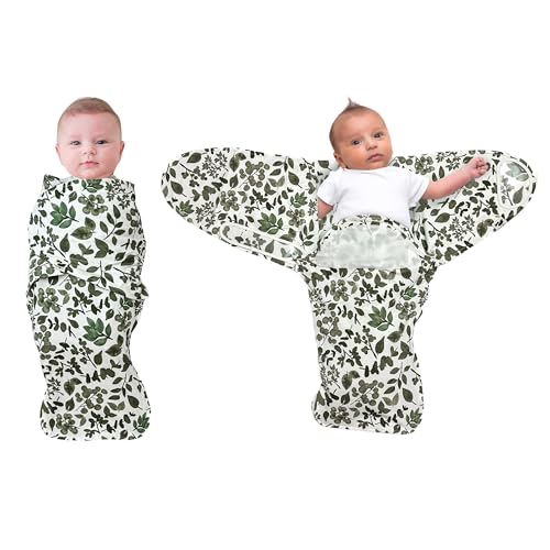Image of Norani Baby Snugababe Swaddle Pod: Secure arm Inserts, Easy-Zip for Diaper Changes, Parents Award Winner for Best Sleep, Green Leaves