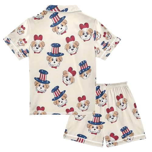 senya Dog Head Hat P Satin Summer Pajama Sets Silk Short Sleeve Button Down Sleepwear2