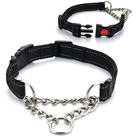 Filhome Martingale Half Dog Choke Collar, Reflective Dog Choke Chain Dog Choker Chain Collar with Safe Buckle for Pulling Dogs Puppies (Neck Girth: 39-50 cm, Black) Cover