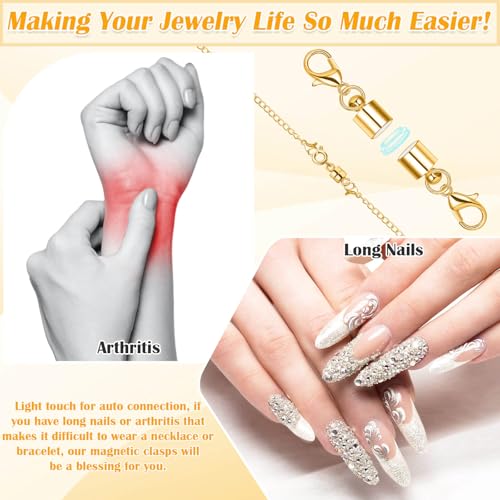 Image of ROADPLUM 26 Pcs Magnetic Necklace Extender, 5 Style Strong Magnetic Jewelry Clasps and Necklace Layering Clasps with Chain Extenders for Women Necklaces Bracelet, Gold and Silver