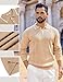 COOFANDY Mens Long Sleeve Polo Pullover Vintage Knit Quarter Button Sweater Classic Old Money Clothes Khaki, XX-Large