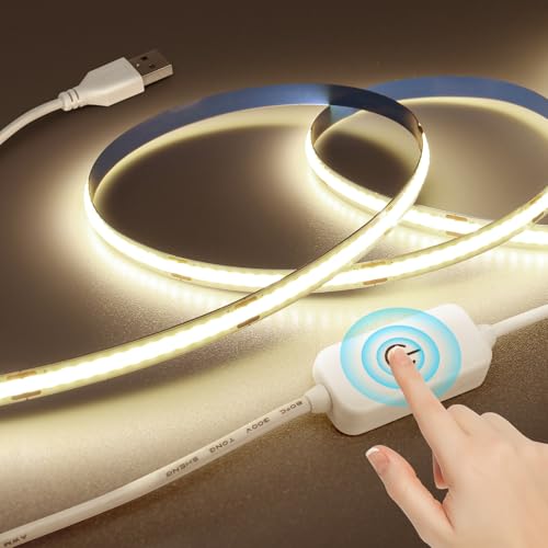 SUCIKORIO COB LED Strip Light USB Dimmable 1m Natural White 4000K LED Strip Lights for Bedroom Adhesive TV LEDs Lights Backlight Flexible Cuttable 8mm with Dimming Controller
